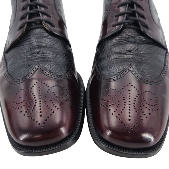 Vintage Magnanni Spain Men 10 Burgundy Black Leather Dress Shoes Wingtip Oxfords - Picture 2 of 11